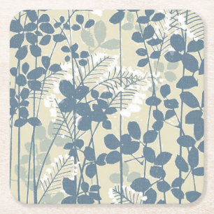 Vintage Japanisch Blau Botanisch: Cremeblattfarn Rechteckiger Pappuntersetzer