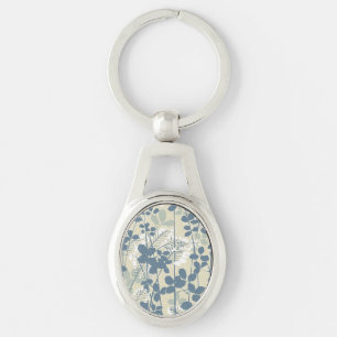 Vintage Japanisch Blau Botanisch: Cremeblattfarn Schlüsselanhänger