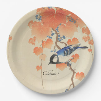 Vintage japanische Aquarellbilder mit Vogelpapier Pappteller
