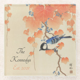 Vintage japanische Aquarelldrucke mit Vogel Glasuntersetzer