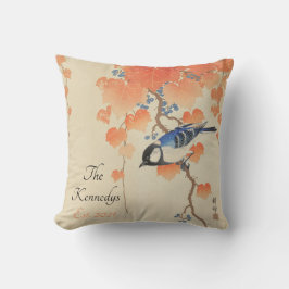 Vintage japanische Aquarelldrucke mit Vogel Kissen