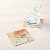 Vintage japanische Aquarelldrucke mit Vogel Rechteckiger Pappuntersetzer (Vor Ort)