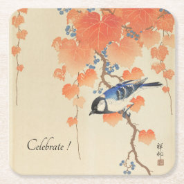 Vintage japanische Aquarelldrucke mit Vogel Rechteckiger Pappuntersetzer