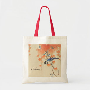 Vintage japanische Aquarellschrift mit Vogel Tragetasche