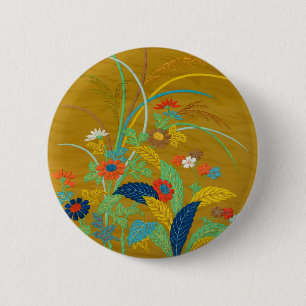 Vintage Japanische Blumen Wildblume G.A. Audsley Button