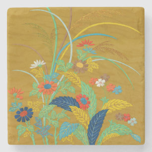 Vintage Japanische Blumen Wildblume G.A. Audsley Steinuntersetzer