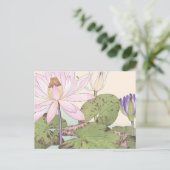 Vintage japanische Blumenkunst Pink Lotus Postkarte (Stehend Vorderseite)