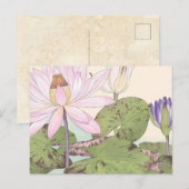 Vintage japanische Blumenkunst Pink Lotus Postkarte (Vorne/Hinten)