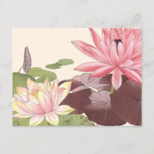 Vintage japanische Blumenkunst Rosa Lotus Teich Postkarte