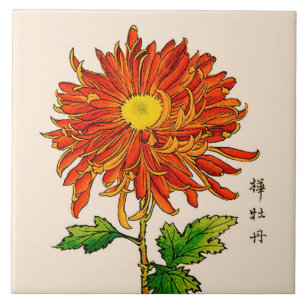 Vintage japanische Chrysantheme. Orange und Gold Fliese