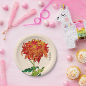 Vintage japanische Chrysantheme. Rost und Orange Pappteller (Party)