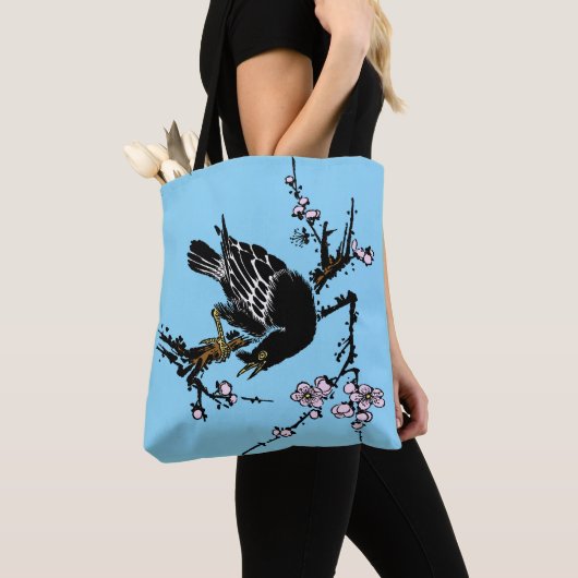 Vintage japanische Crow- und Kirschblüten Tasche (Von Nahem)