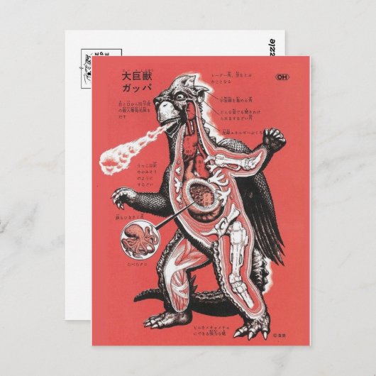 Vintage japanische Cutaway-Monster-Postkarte Postkarte (Vorne/Hinten)