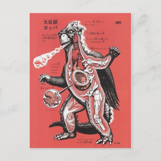Vintage japanische Cutaway-Monster-Postkarte Postkarte (Vorderseite)