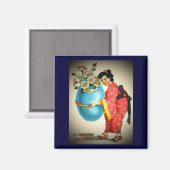 Vintage japanische Dame, Eiervase mit Blume, ZSSG Magnet (Vorderseite/Rückseite)