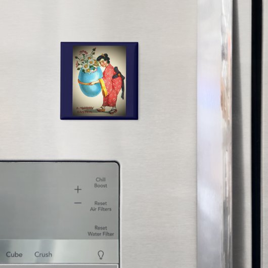 Vintage japanische Dame, Eiervase mit Blume, ZSSG Magnet (In Situ (Kühlschrank))