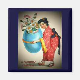Vintage japanische Dame, Eiervase mit Blume, ZSSG Magnet
