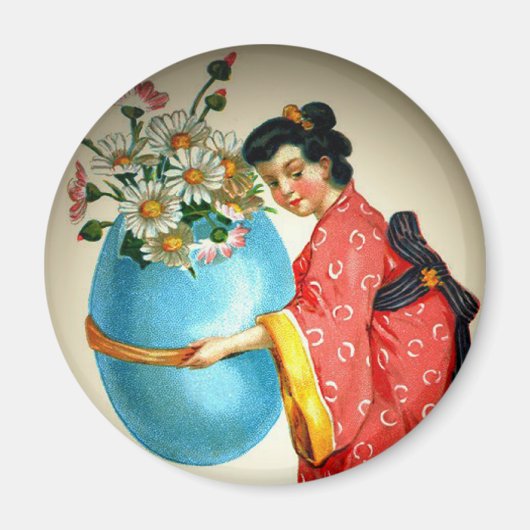 Vintage japanische Dame, Eiervase mit Blume, ZSSG Magnet (Vorne)