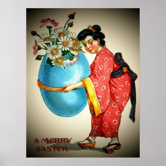 Vintage japanische Dame, Eiervase mit Blume, ZSSG Poster (Vorne)