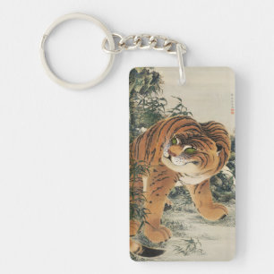 Vintage japanische Edo-Tiger-in-Bambuswald-Kunst Schlüsselanhänger
