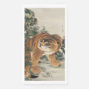 Vintage japanische Edo-Tiger-in-Bambuswald-Kunst Serviette