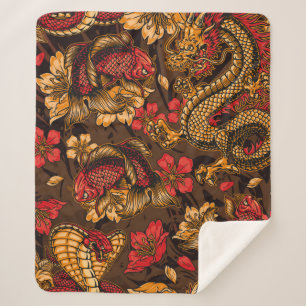 Vintage japanische Elemente nahtlos mit fa Sherpadecke