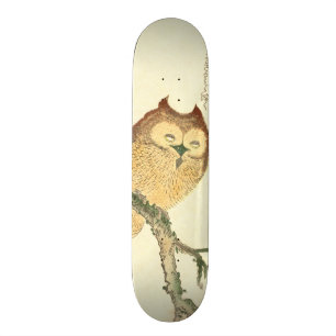 Vintage japanische Eule des feine Kunst-Druck- Skateboard