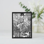 Vintage japanische Frau mit Möpse Postkarte (Stehend Vorderseite)