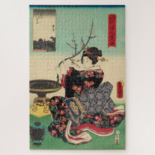 Vintage-Japanische Frau – Ukiyo-e Geisha-Blumenkun Puzzle