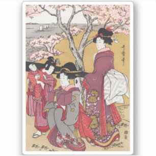 Vintage japanische Frauen und Kirschblüten Aufkleber