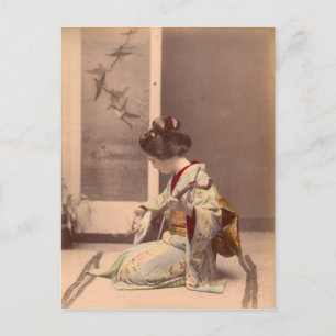 Vintage japanische Geisha, die Shamisen spielt Postkarte