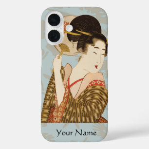 Vintage japanische Geisha Girl in Kimono mit Fan iPhone 16 Hülle