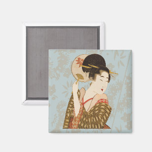 Vintage japanische Geisha Girl in Kimono mit Fan Magnet