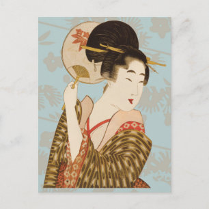 Vintage japanische Geisha Girl in Kimono mit Fan Postkarte
