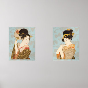 Vintage japanische Geisha Girls in Kimonos Bilderwand Sets