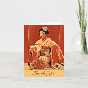 Vintage japanische Geisha im Kimono rustikales Rot Dankeskarte