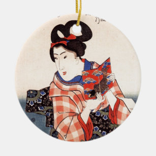 Vintage japanische Geisha-Mädchen-Kunst Keramikornament