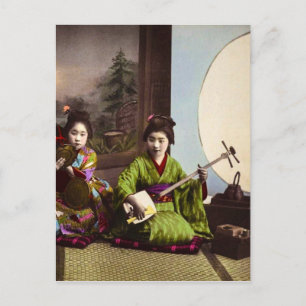 Vintage japanische Geisha-Musikunterhaltung Postkarte