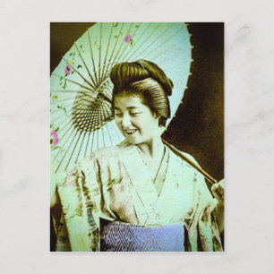 Vintage Japanische Geisha posiert mit Lieblingsson Postkarte