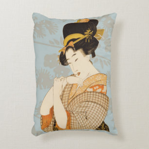 Vintage japanische Geisha-Unterhalterin in Kimono Dekokissen