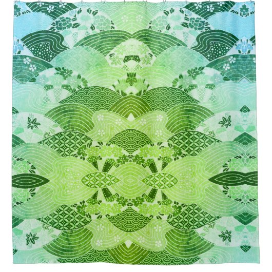 Vintage japanische Hügel und Flüsse Duschvorhang (Vorderseite)