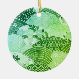 Vintage japanische Hügel und Flüsse Keramik Ornament