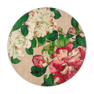 Vintage japanische Kamelien. Deep Pink auf Beige Schneidebrett
