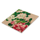 Vintage japanische Kamelien. Tiefrosa auf Beige Fliese (Seite)