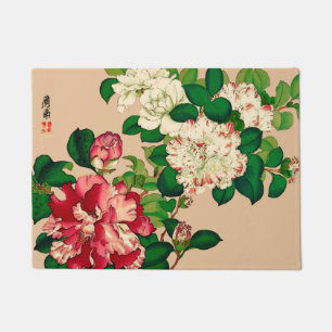 Vintage japanische Kamelien. Tiefrosa auf Beige Fußmatte