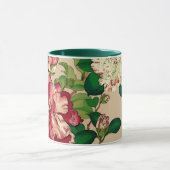 Vintage japanische Kamelien. Tiefrosa auf Beige Tasse (Zentrum)