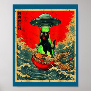 Vintage Japanische Katze Alien Ramen Vater Ufo Lus Poster
