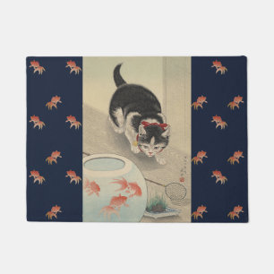 Vintage japanische Katzen-Jagdgoldfish-Kunst Fußmatte