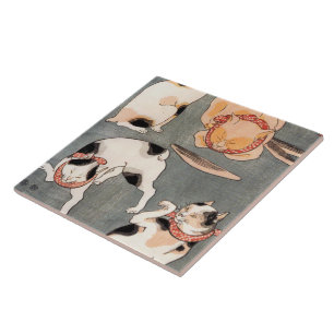 Vintage japanische Katzen-Kunst Fliese