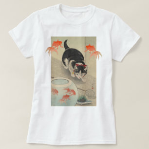 Vintage japanische Katzen-und Goldfish-Kunst T-Shirt